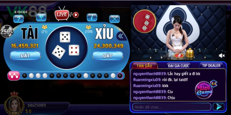 Giao diện chơi tài xỉu live TG88 sinh động